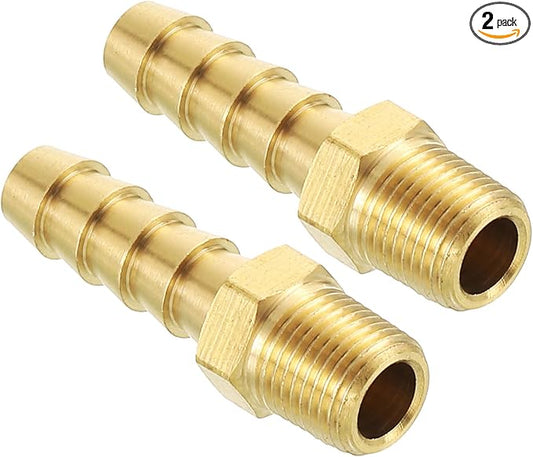 Pack of 2 Brass Hose Barb Fittings Adapter Connector 8mm Hose Barb to 1/8" NPT Male Fittings for Home Machines, Massage Bathtubs, and Irrigation Systems