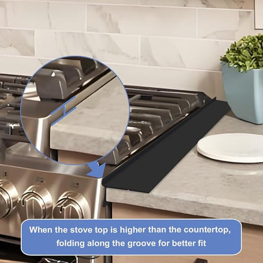 Silicone Stove Gap Covers Folding,25 Inches Stove Gap Filler 2pcs,Kitchen Sealing Strip Between Electric Stove,Countertop,Oven Spacer Black