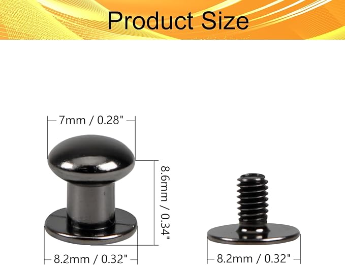 Juvielich 50 Sets 8mm Ball Head Stud Screws, Round Head Button Stud Rivets | Black Tone, Zinc Alloy, Phillips Drive, Chicago Screws for Leather Belt, Leathercraft, DIY Repairs Decoration