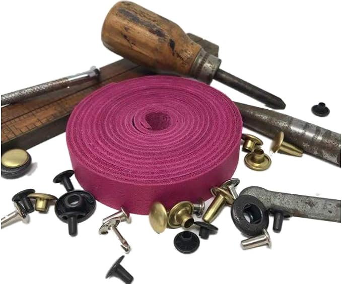 Leather Strap for Crafts & Jewelry | 72 Long × 5/8" Wide × 1/16" Thick (4-5oz) | Genuine Leather Strips for Crafts, Projects or Repairs - Pink | 3-Pack
