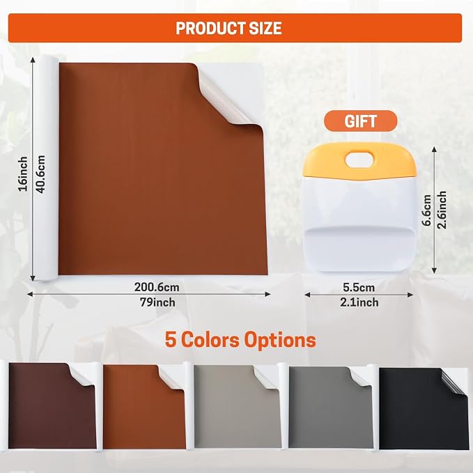 16" x 79" Leather Repair Patch Tape, Self-Adhesive Faux Leather Roll for Furniture, Waterproof Vinyl Upholstery Repair for Car Seats, Couches, Chairs and Jackets (5 Colors Availabl (Light Brown)