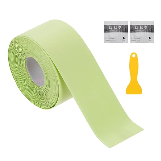 uxcell Caulk Tape Waterproof, 1.5 Inch x 16.4 ft Self-Adhesive Sealant Sealing Strip Caulking Sealant Tape PVC with Tool for Kitchen Sink Toilet Bathroom Bathtub Floor, Green