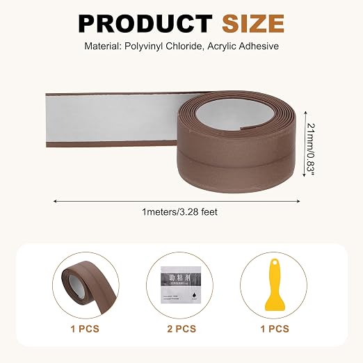 uxcell Caulk Tape Waterproof, 0.83 Inch x 3.28 ft Self-Adhesive Sealant Sealing Strip Caulking Sealant Tape PVC with Tool for Kitchen Sink Toilet Bathroom Bathtub Floor, Brown