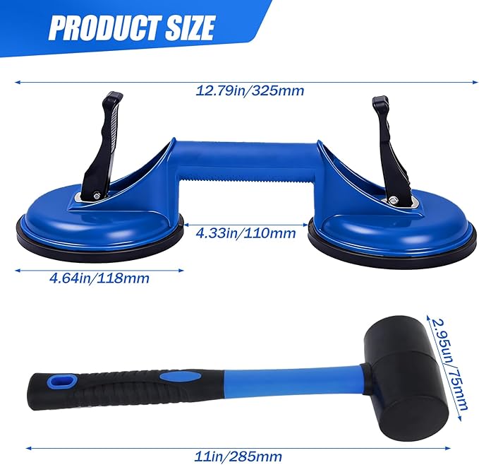 Floor Gap Fixer Tool for Laminate Floor Gap Repair,Floor Repair Kit with Suction Cup and Mallet,Perfect for Floor Gap Closing Repair Tool,Not Suitable for Scraped Surface Floor（Double disc blue）