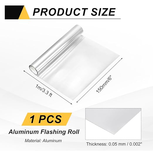 uxcell Aluminum Flashing Roll, 6in x 3.3ft Metal Roof Panels 0.05mm Waterproof Aluminum Sheet Roll for House Repair, Roof Flashing, Sealing Windows Doors, DIY Projects