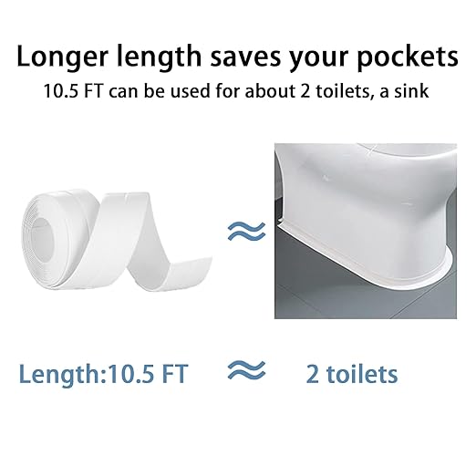 Caulk Tape Self Adhesive, 2 Rolls Waterproof Toilet Caulk Strip, Sealer Around Toilet Base, Traditional Caulking Replacement, Caulking Tape for Bathroom, Bathtub, Floor Wall Edge Protector (2)