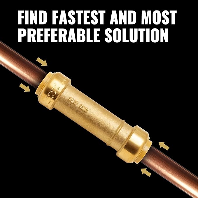SUNGATOR 3/4 Inch Slip Coupling, Fatest Way for Emergency Repair and Leaks Fix, No Lead Brass Push-to-Connect Plumbing Fittings for PEX Pipe, Copper, CPVC, PE-RT, With 1 Disconnect Clip, Pack of 6