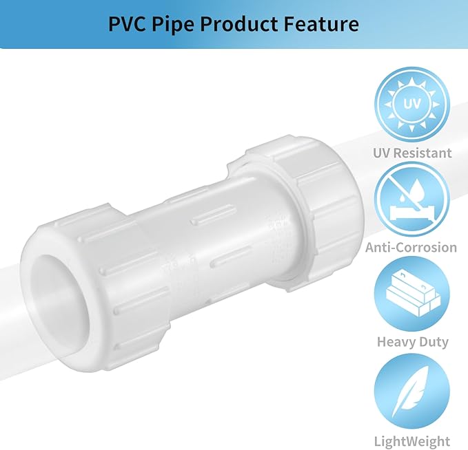 LESSO 1/2 Inch PVC Compression Coupling, Pipe Connection, IPS Coupling, Compression Fitting, Quick Connecting Piping and Repairs of PVC Pipe, 1/2" SCH 40, White 4 Pack