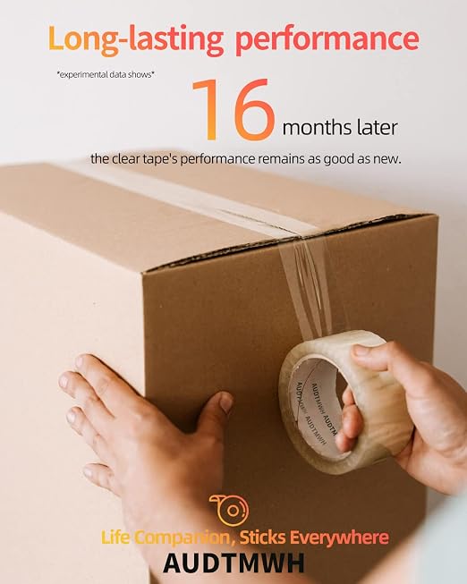 AUDTMWH Packing Tape with Dispenser, Clear, Heavy Duty Packaging Tape Designed for Moving, Packing, Shipping and Mailing, 1.88" x 48 Yds, 2 Rolls w/1 Dispenser