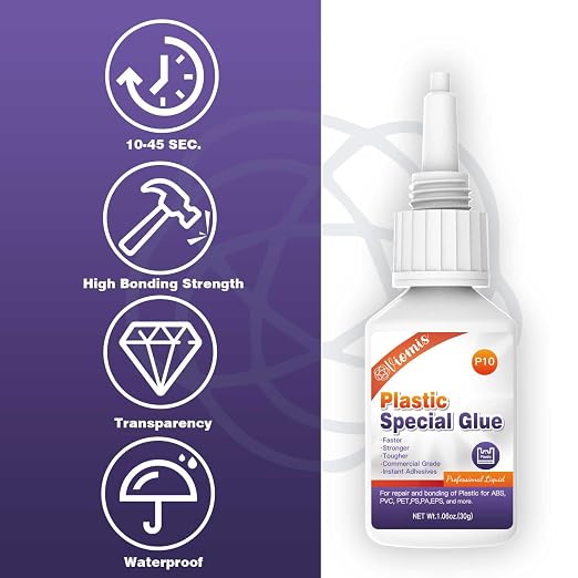 30g Plastic Glue, Instant Super Glue for Plastic, Fast Dry Strong Plastic Adhesive for Acrylic, Model, DIY Crafts, Tube, PVC, Vinyl, ABS, PBT, PS, PA, PC, PM, MA, Nylon