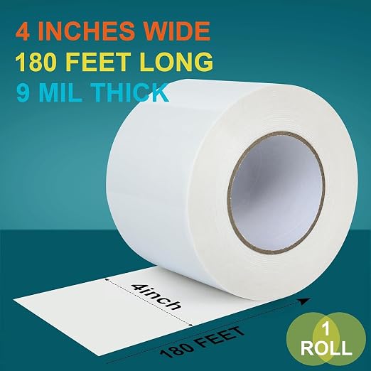 Golden Fox Vapor Barrier Tape, 4 Pack 4'' x 180' Roll, 9 Mil White Polyethylene Moisture and Vapor Barrier Seam Tape for Crawl Spaces, Marine Use, Insulation Tape, Underlayment & More, Waterproofing