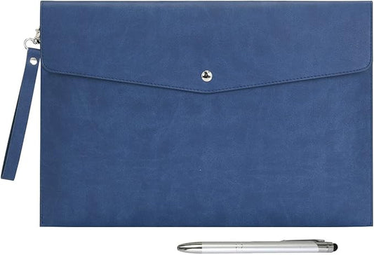 Wonderpool A4 PU Leather Envelope Documents File Portfolio Multifunction Folders Travel Bag for Paper Letter Stationery Organizer and Tablet Case PC Sleeve (Dark Blue)