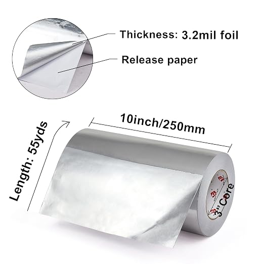 BOMEI PACK 10 Inch Aluminum Foil Tape,Heavy Duty Metal Foil Duct Tape,10 Inch x 55 Yards,High Temperature Silver Foil Tape,Perfect for Sealing & Patching,HVAC,Air Ducts,Insulation and Metal Repair