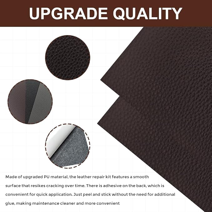 2PCS Leather Repair Patch Tape, Vinyl Patch, 4 x 8 Inches PU Vinyl Repair Patches for Car Upholstery Seat, Self Adhesive Leather Repair Patches for Furniture, Couch, Sofa, Car Seats (Brown)