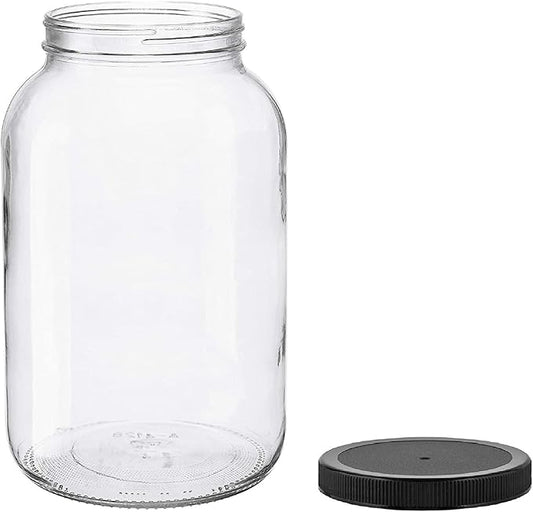 North Mountain Supply 1 Gallon Glass Jar Wide Mouth with Black Plastic Lid - USDA, BPA-Free, Made in the USA - for Fermenting, Storing, Canning, and Much More!