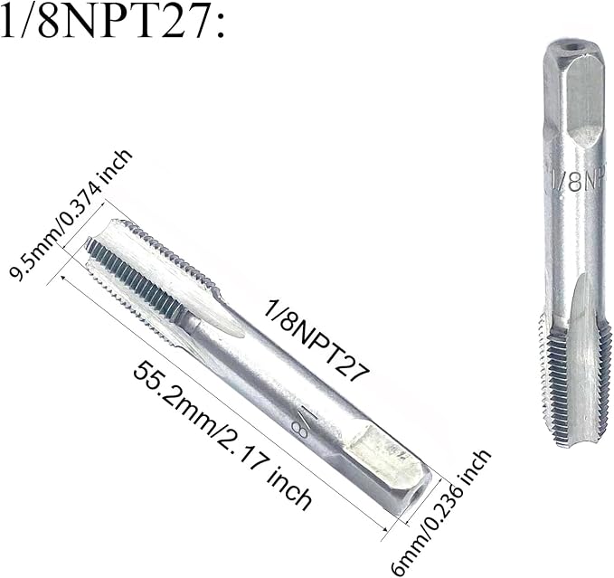 2 Pcs 1/8 NPT Pipe Tapes,Carbon Steel Hand Threading Tap for Plumbing Projects,Auto Repairs and Other Various DIY Thread Cutting Tools Small Poject
