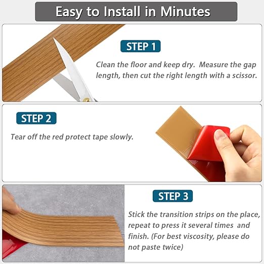 Floor Transition Strip 2" Self Adhesive Flat Vinyl Flooring Transitions Strip with Strong Backing (5cm, 6.6FT, Brown Wood Grain)