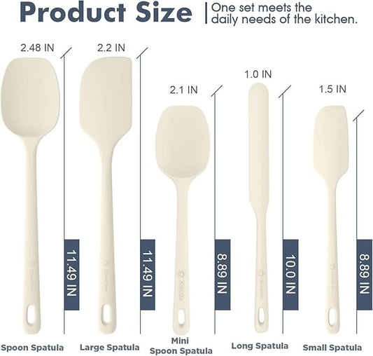 ChefAide 5 Pieces Silicone Spatula Set, Food Grade Rubber Spatula, Upgrade Strong Handle with Ergonomic Grip, Heat Resistant Up to 600°F for Nonstick Cookware, Cooking
