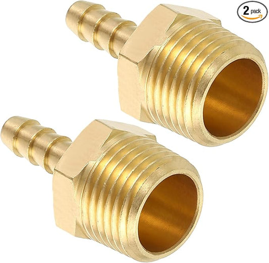 Pack of 2 Brass Hose Barbs Fittings 5/32" Hose Barbs to 3/8" NPT Male Fittings for Home Machines, Massage Bathtubs, and Irrigation Systems