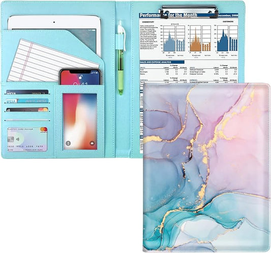 Padfolio Clipboard Folder Portfolio, Marble Leather Storage Clipboard with Cover for Legal Pad Holder Letter Size A4 Writing Pad for Conference Organizer Document Sleeve, Colorful Marble