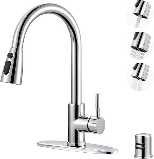 Kitchen Faucet with Air Gap: WOWOW Stainless Steel Kitchen Sink Faucet and Dishwasher Air Gap Kits for Kitchen Sink 2 or 4 Hole, Polished Chrome Kitchen Faucet Combo with Sprayer