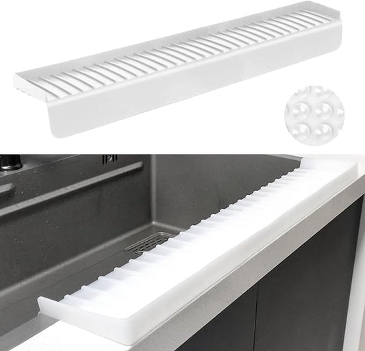 Silicone Sink Edge Protectors - Multifunction Accessories, Splash Guard & Draining Mat for Kitchen, Bathroom Sink, Steel, Granite, Quartz Countertops (Transparent, 4 * 30in)