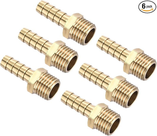 Pack of 6 Brass Hose Barb Fittings Adapter Connector 8mm Hose Barb to M14x1.5mm Male Fittings for Home Machines, Massage Bathtubs, and Irrigation Systems