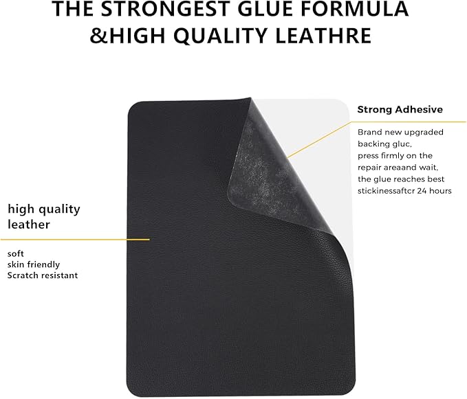 JDLUGH Sofa Leather Repair Patch Tape 8.2x11 Inch2PCS Large Self Adhesive Leather Sofa, Car Seat, Leather Furniture, Vinyl Repair Patch Kit (8.2x11 Inch, Black1.0)