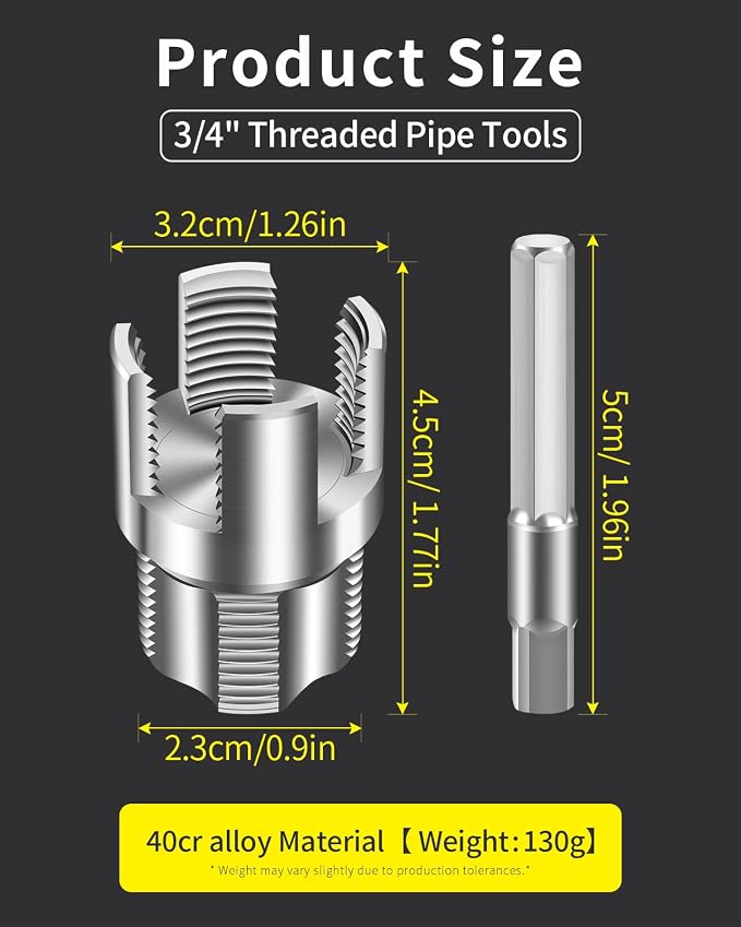 Internal & External Pipe Threading Tool, PVC Pipe Threader, Pipe Threading Tool, 1/2'' 3/4'' Dies Electric Drill Compatible for Home Repair (2PCS) (3/4（DN20))