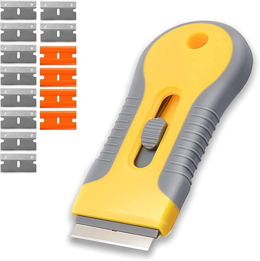 Razor Blade Scrape with 15pcs Extra Blades, Scraper Tool, Razor Blade Retractable, Paint Stripping Tool, Cleaning Tool for Removing Labels, Stickers, Decals, Paint from Glass and Stovetop-WEGAZ