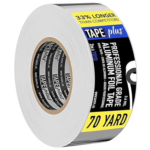 TapePlus Aluminum Foil Tape - HVAC & Ductwork Sealing with HVAC Tape - Metal Ductwork Insulation & Moisture Protection - Heat-Resistant Performance to 250°F - 2 in x 70 yd, Pack of 1, Silver
