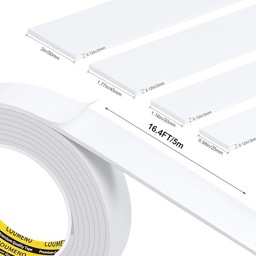 Single-Sided Adhesive EVA Foam Tape 1.2in x16.4FT,White Foam Weather Stripping,Door Seal & Window Insulation Tape,Waterproof Sound Proof Seal Strip for Doors,Windows,Garage Door & Gap Sealing