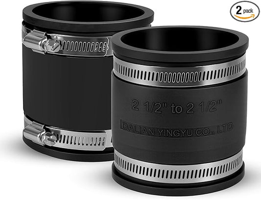 2 Pcs 2-1/2 IN Flexible PVC Pipe Coupling with Stainless Steel Clamps Fit 2-1/2 IN Nominal Pipes, Couplers for Plastic and Copper Pipe Plumbing Connections, Drain Repair, Dust Hose