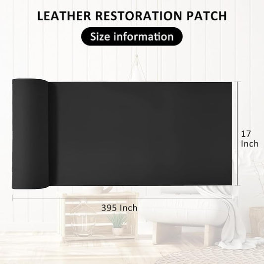 AOOTOOLINK Leather Repair Patch 17X395 Inch Self Adhesive Leather Repair, Large Leather Repair Tape for Couches, Furniture, Car Seats, Cabinets, Sofa, Handbags (Black, 17X395 Inch)