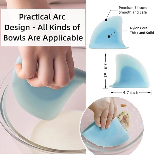 Silicone "Shark Fin" Bowl Scraper & Spatula, Design Award-winning Dough Scraper with Ergonomic Nonslip Handle and Curved Edge, Multifunction Tool for Baking, Cooking and Cleaning, 4.7*0.8*3.9in