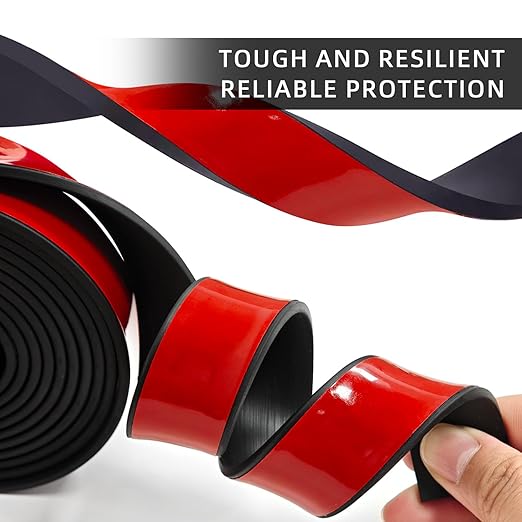 WELSTIK 1" x 1/8" Adhesive Solid Rubber Strip (16.4Ft) | Heavy Duty Neoprene Gasket Roll | Waterproof Red Film Weather Stripping for Gutter Leak, Door Crash Pad, Washer Vibration & DIY Seals