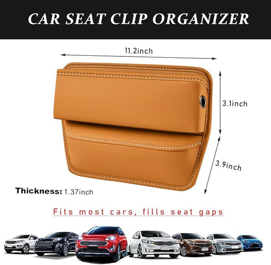 Kewucn Car Seat Gap Organizer, Adjustable Leather Front Seat Gap Filler Storage Box, Multifunctional Auto Console Side Pocket Organizer for Phone Glasses Key Card, Car Accessories (Khaki)