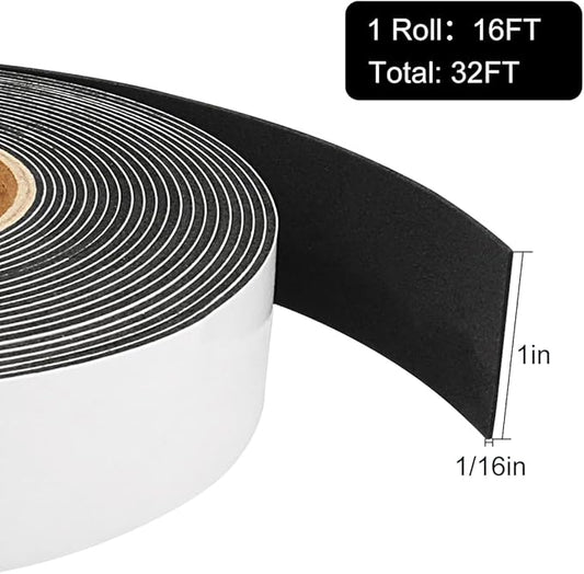 2 Rolls Weather Stripping Door Seal, 1''W x 1/16'' T Foam Tape Single Sided, Adhesive Closed Cell Weather Strip (Total 32 Feet Long)…