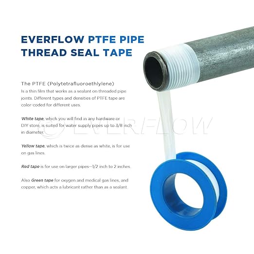 Supply Giant Plumbers PTFE Tape 1/2" W x 520" L 10 Rolls Pipe Thread Tape, High Density Thread Sealant Tape Water Seal Plumbing Tape for Shower Head, Pipes, Gas Lines, Leak Prevention