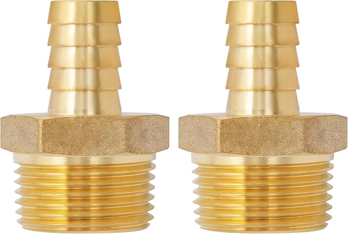 SUNGATOR Hose Barb Fittings 5/8 Inch Barb × 1 Inch NPT, Brass Air Hose Fittings, 5/8" to 1" NPT Male Air Line Repair Connector Kit, Brass Male Thread Pipe Adapter (2 Pack)