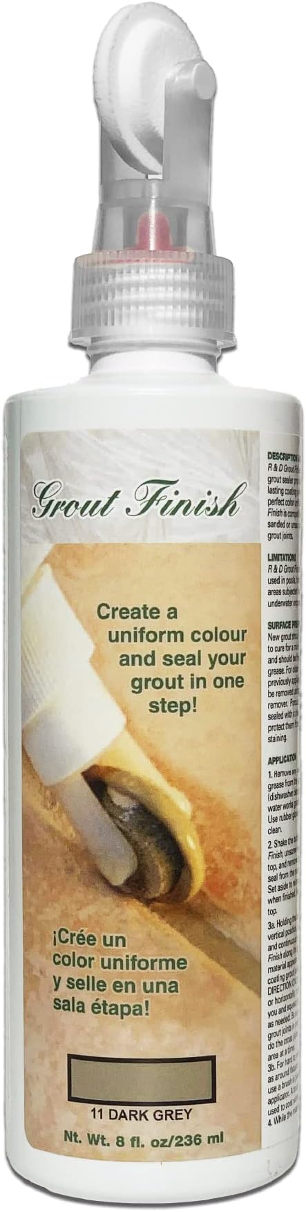 Kit - The Professional's Choice - Color and Seal Grout - Prevents Stains and Creates Easy to Clean Grout - 8oz Bottle, Wheel applicator, Brush applicator, and Scrub pad (Dark Grey)