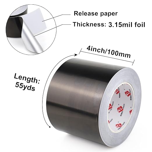 BOMEI PACK Black Aluminum Tape - HVAC Sealing & Patching Hot & Cold Air Duct Tape - 4 Inch