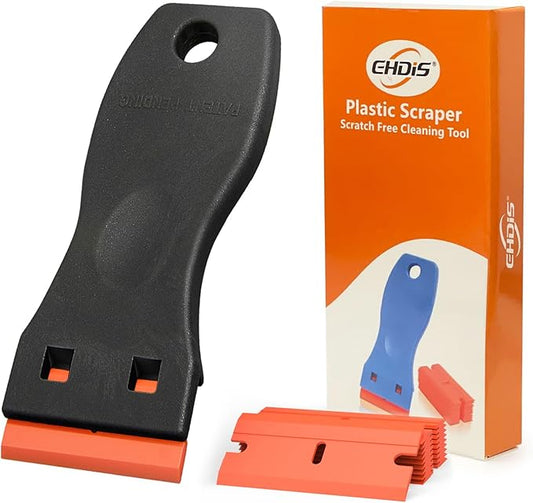 EHDIS 1.5" Plastic Razor Scraper Tool with 10pcs Double Edged Blades for Adhesive Remover,Removing Labels Stickers Decals Taping on Glass Windows(True Black)