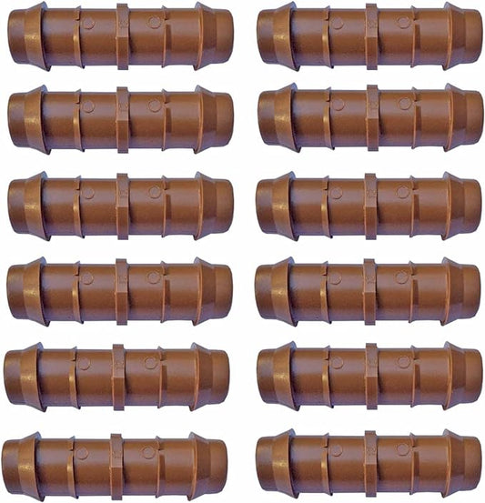 1/2" Coupling Drip Irrigation Fittings (12 Pack) - Barbed Drip Line Coupler Connectors compatible with Rain Bird and Most 1/2" Tubing or Sprinkler Systems