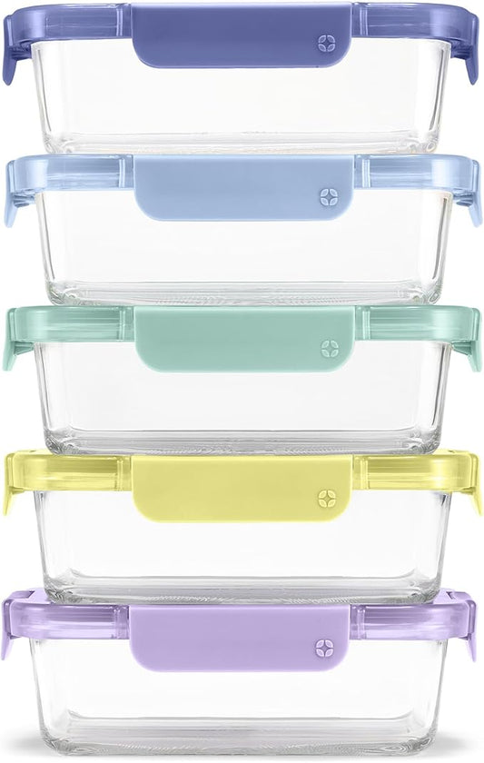 Ello Color Lock 8PC Mixed Glass Food Storage Sets, Leak-Proof Glass Food Storage Containers