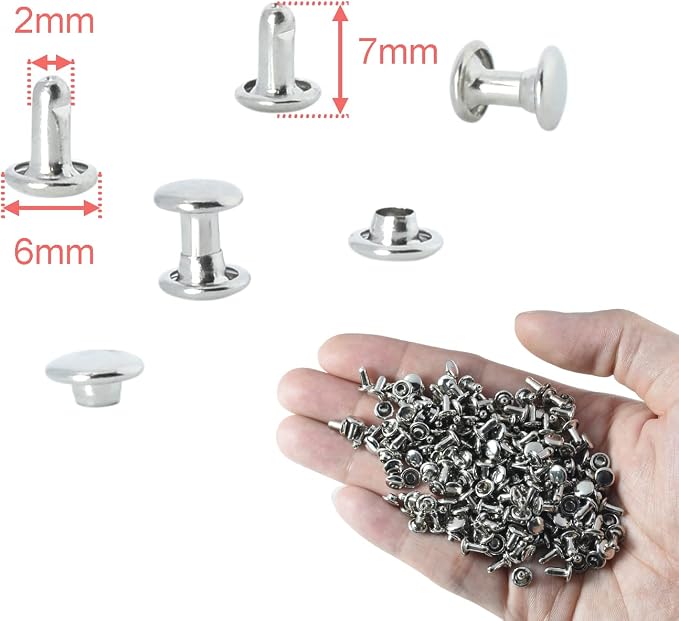 200Sets 6mm Round Cap Leather Rivets, Double Cap Rivets Tubular Metal Studs Rivets for Leather Purse Keyrings Repair and Crafts Decoration (6mm Silver)