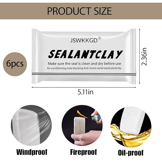 6-Pack 2026 Upgraded Sealant Mastic, Fast Drying Repair Sealant Clay, Quick Mending Putty for Drain Pipe Connection, Wall Holes & Air Conditioning Holes