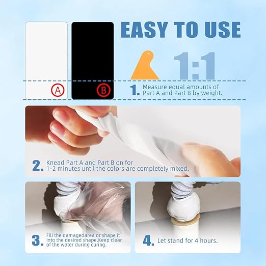 Whtie Epoxy Putty 14oz High Strength Filler Metal Wood Tile Ceramic | Strong bonding, fast cure, fits metal wood tile ceramic, moldable sculpt fill clay, waterproof putty stops leaks permanently