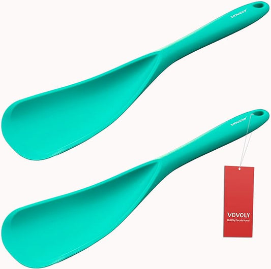 Cooking Spoon for Nonstick Cookwares, VOVOLY Silicone Spoon for Mixing, Scoop, and Scrape,Seamless Design, 12.6'', 2 Pack, Teal
