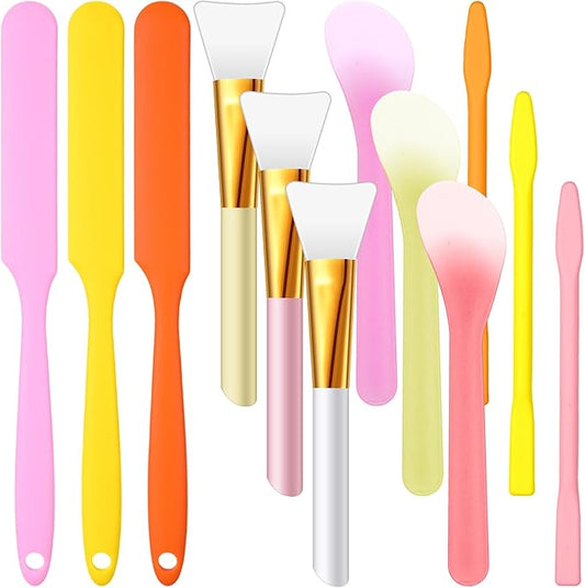 Patelai 12 Pcs Silicone Stir Sticks Kit, Silicone Epoxy Brushes, Stir Tool Sticks, Mixing Spoon, Scraper DIY Crafts Tools for Resin Epoxy Liquid Paint